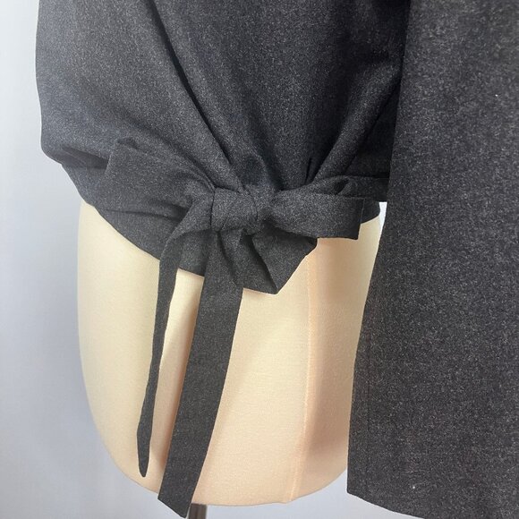Harvey Faircloth Gray Wool Wrap Blouse Tie Cropped Jacket Top 8 Medium Work - Picture 4 of 10